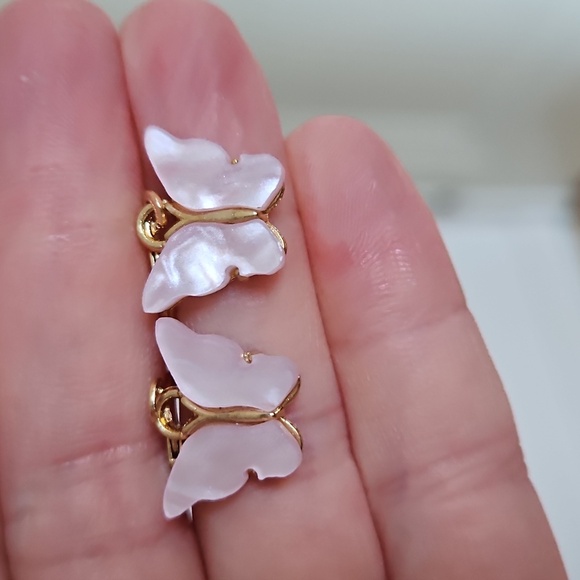 Gold and Pink Butterfly Earrings, NWOT - Picture 2 of 5